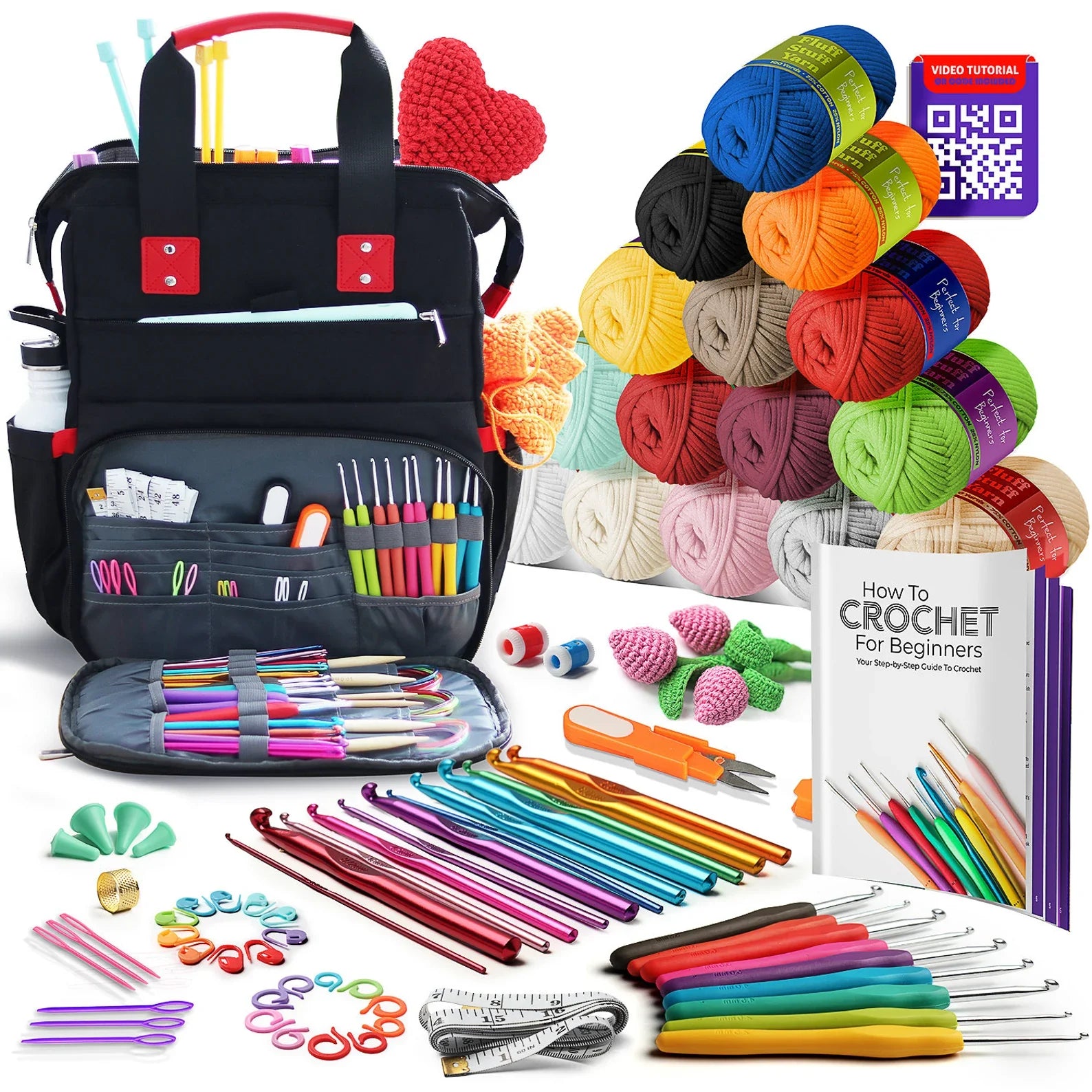 🧶 Beginner Crochet Kit with Yarn & Backpack