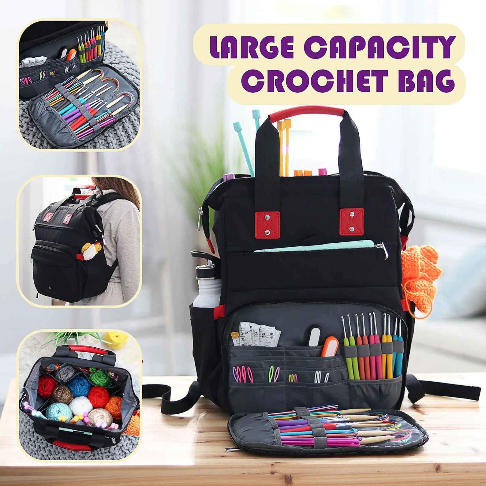 🧶 Beginner Crochet Kit with Yarn & Backpack