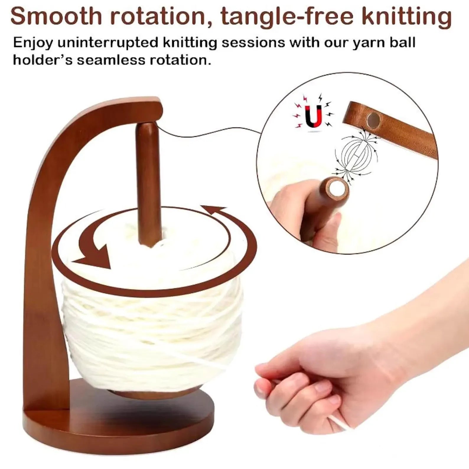 Magnetic Wooden Yarn Holder – Smooth, Tangle-Free Knitting &Crochet